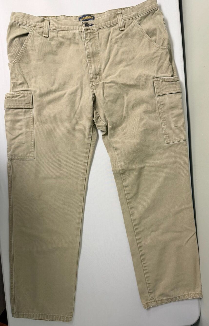 Diamond Gusset Cargo Pants Mens 42x34 Made in USA Workwear Utility Tan Khaki